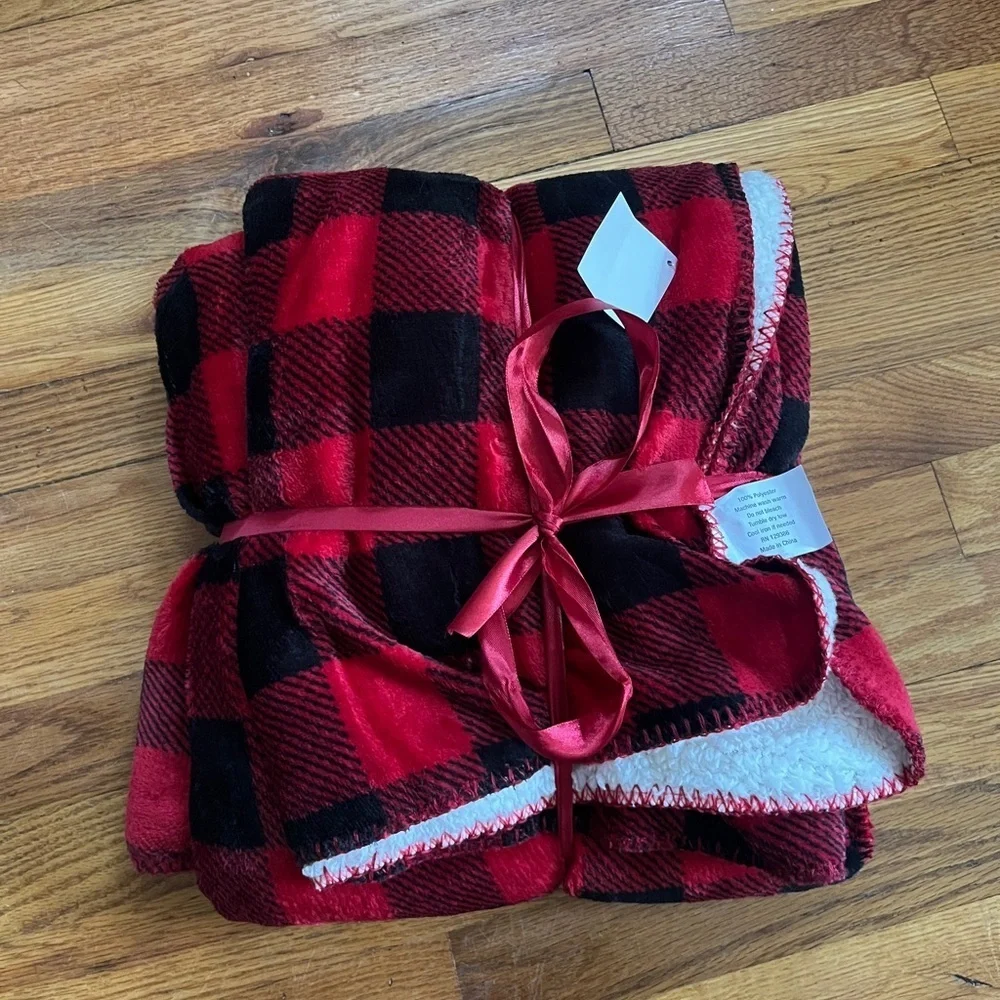Hobby Lobby Red and Black Checkered Fleece Throw